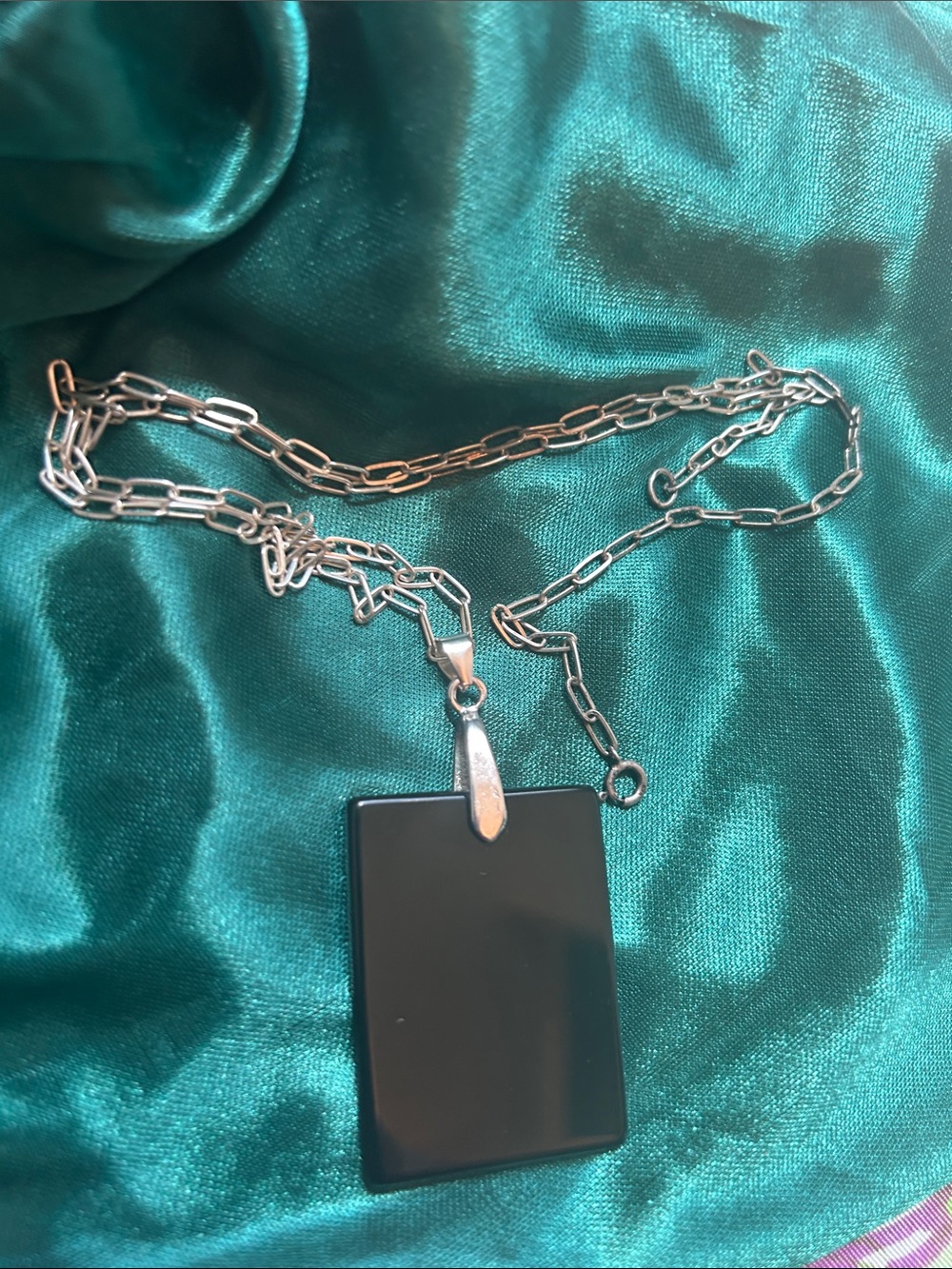 Sleek Black Rectangular Pendant with Silver Bail